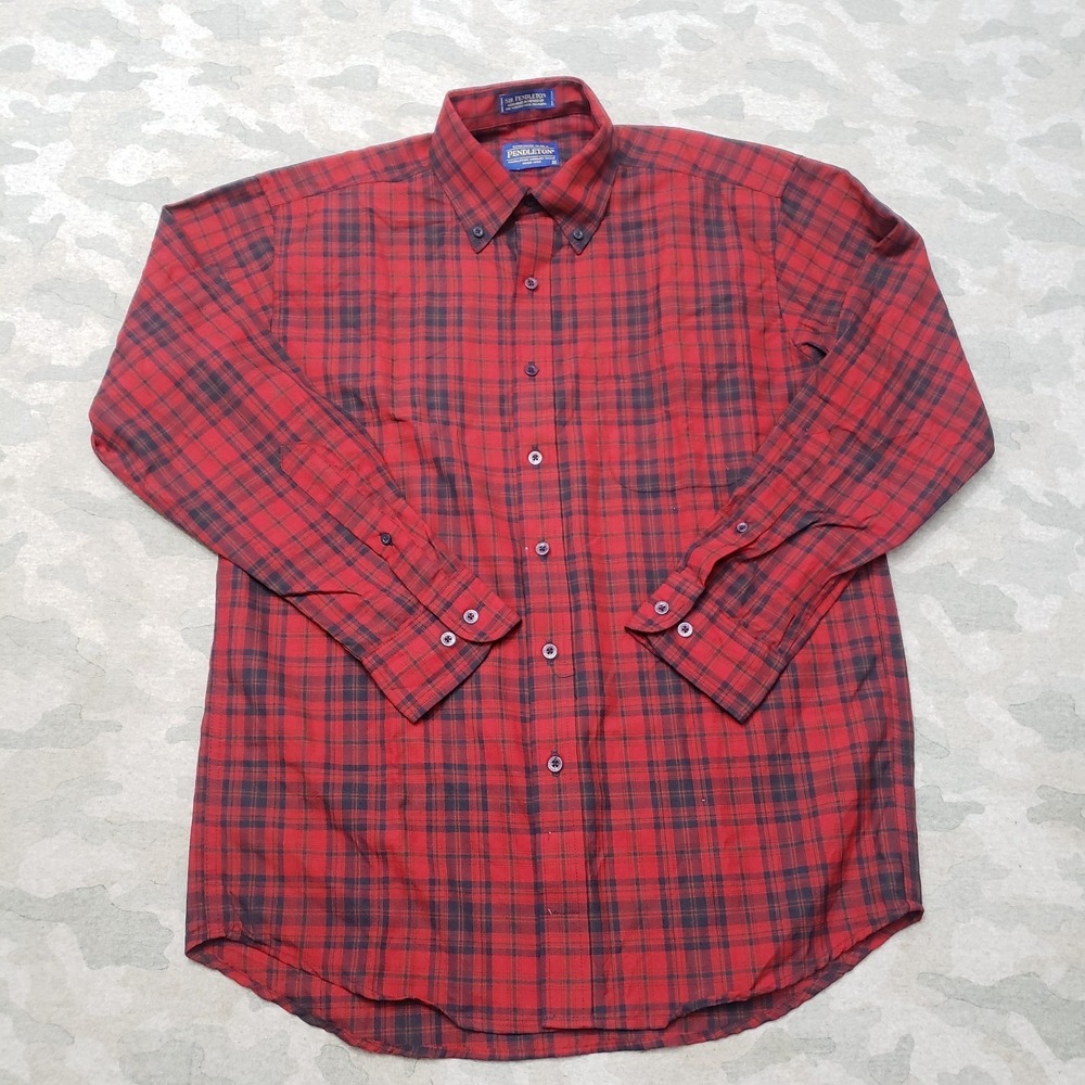 Sir Pendleton Shirt Mens Medium Red Wool Shadow Plaid Long Sleeve Button-Up